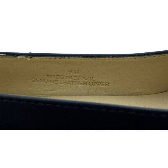 Talbots Indigo Leather Pointed Toe Woodtone Kitten Heel Pippa Vamp Wrap Shoes 6W - Picture 5 of 10